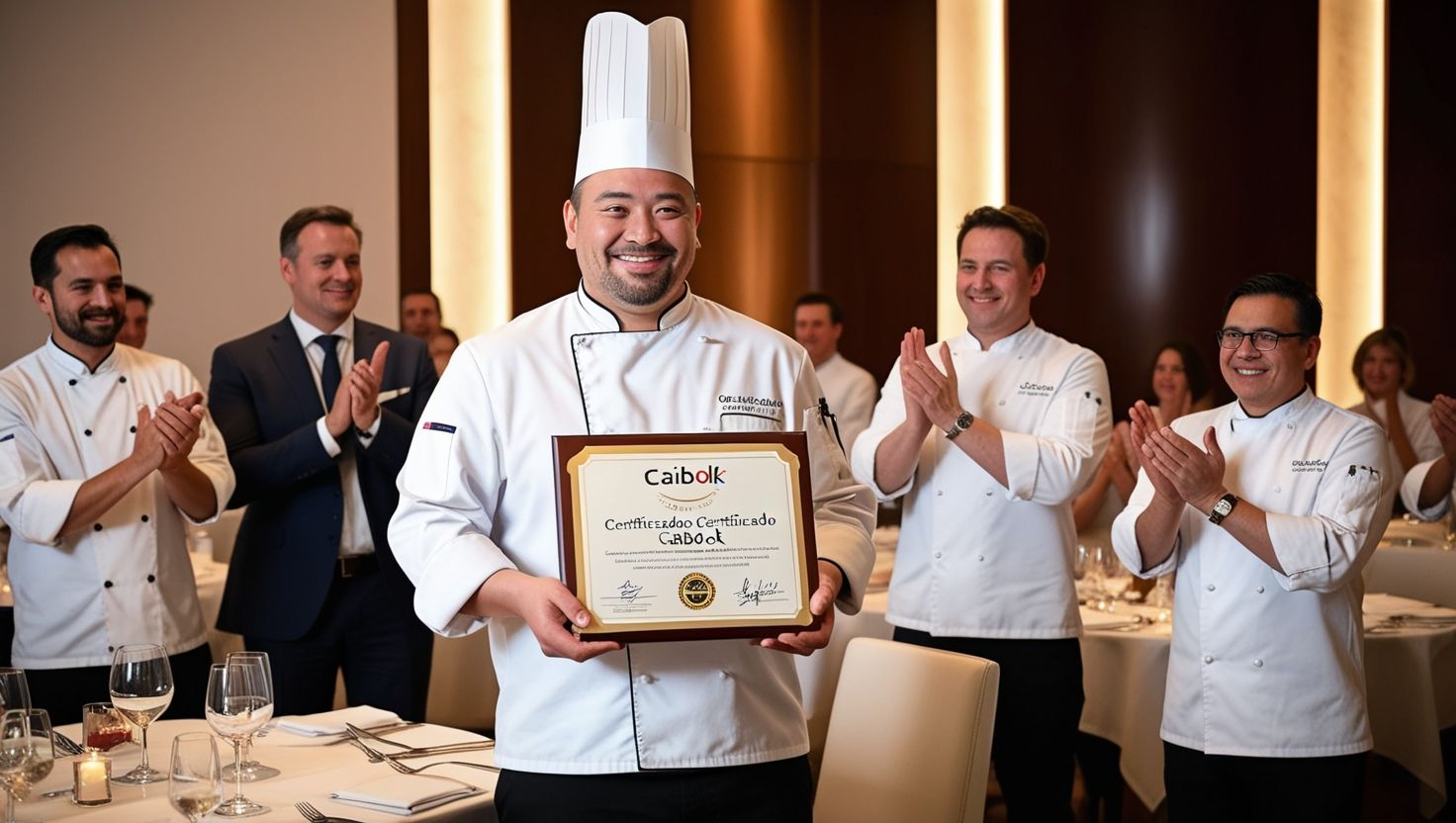 Chef Ejecutivo cortando hierbas frescas en una cocina moderna durante una sesión de capacitación continua.
