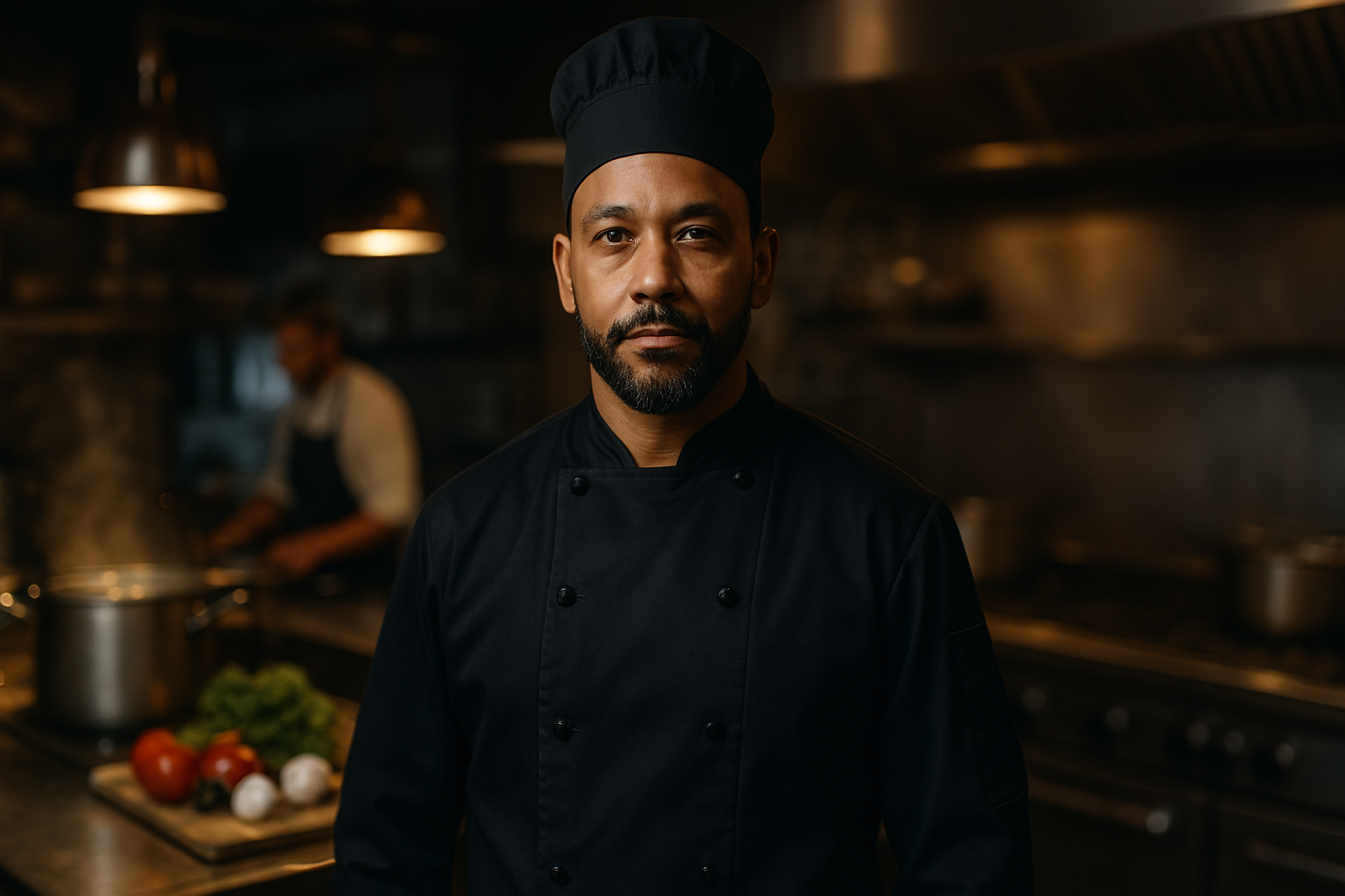 Chef profesional certificado por CAIBOK liderando cocina moderna de alto nivel