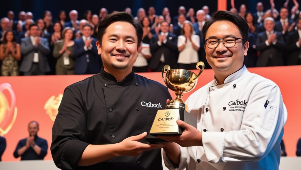 Chef certificado CAIBOK recibiendo un premio en un evento culinario.
