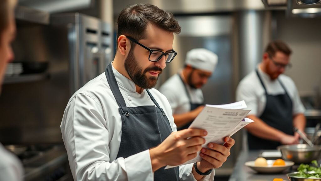 Chef completando checklist para contratar talento en cocina
