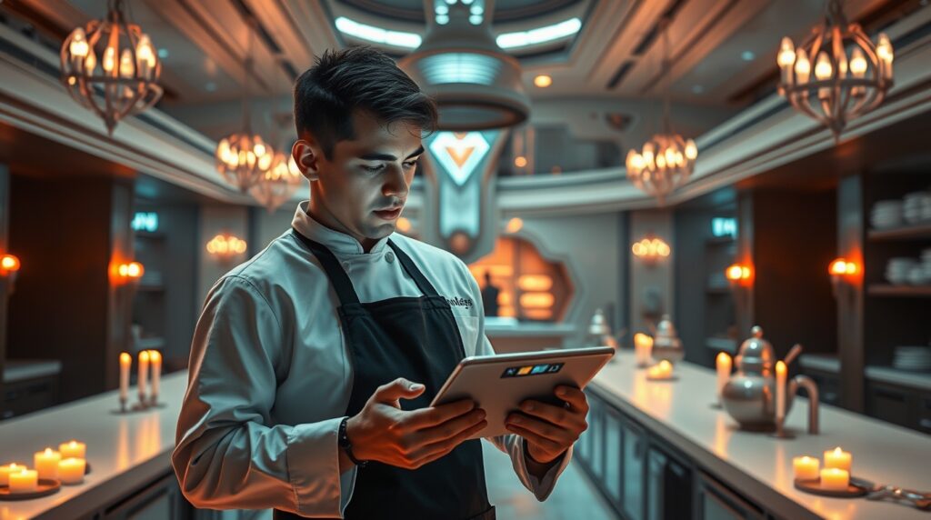 Chef revisando su perfil en una plataforma de contratación con IA