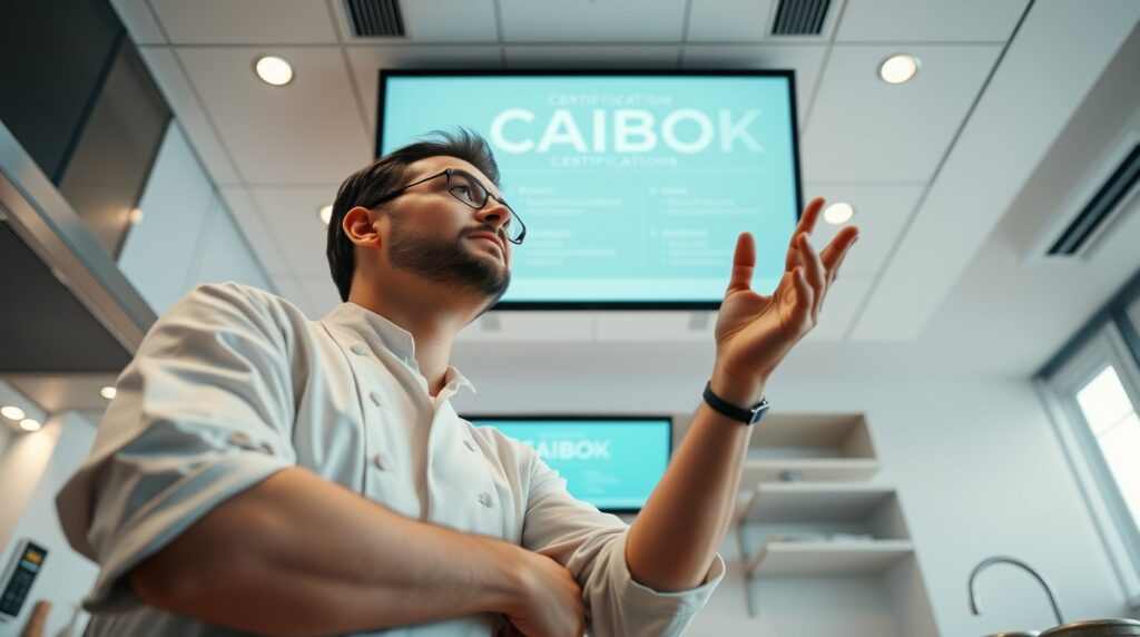 Instructor de cocina enseñando sobre certificaciones CAIBOK en la era de la IA