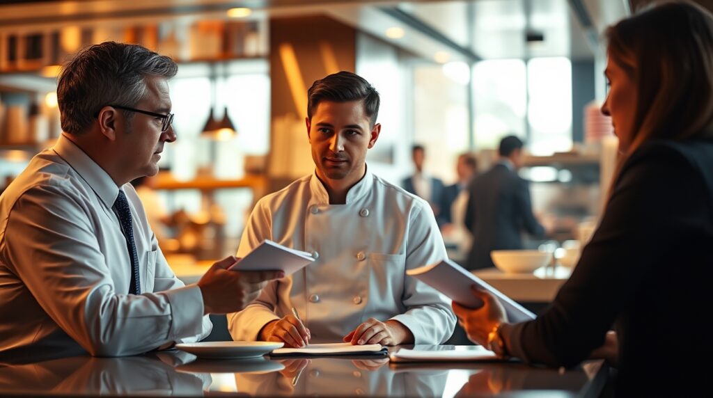 Entrevista situacional a un chef candidato en un restaurante.